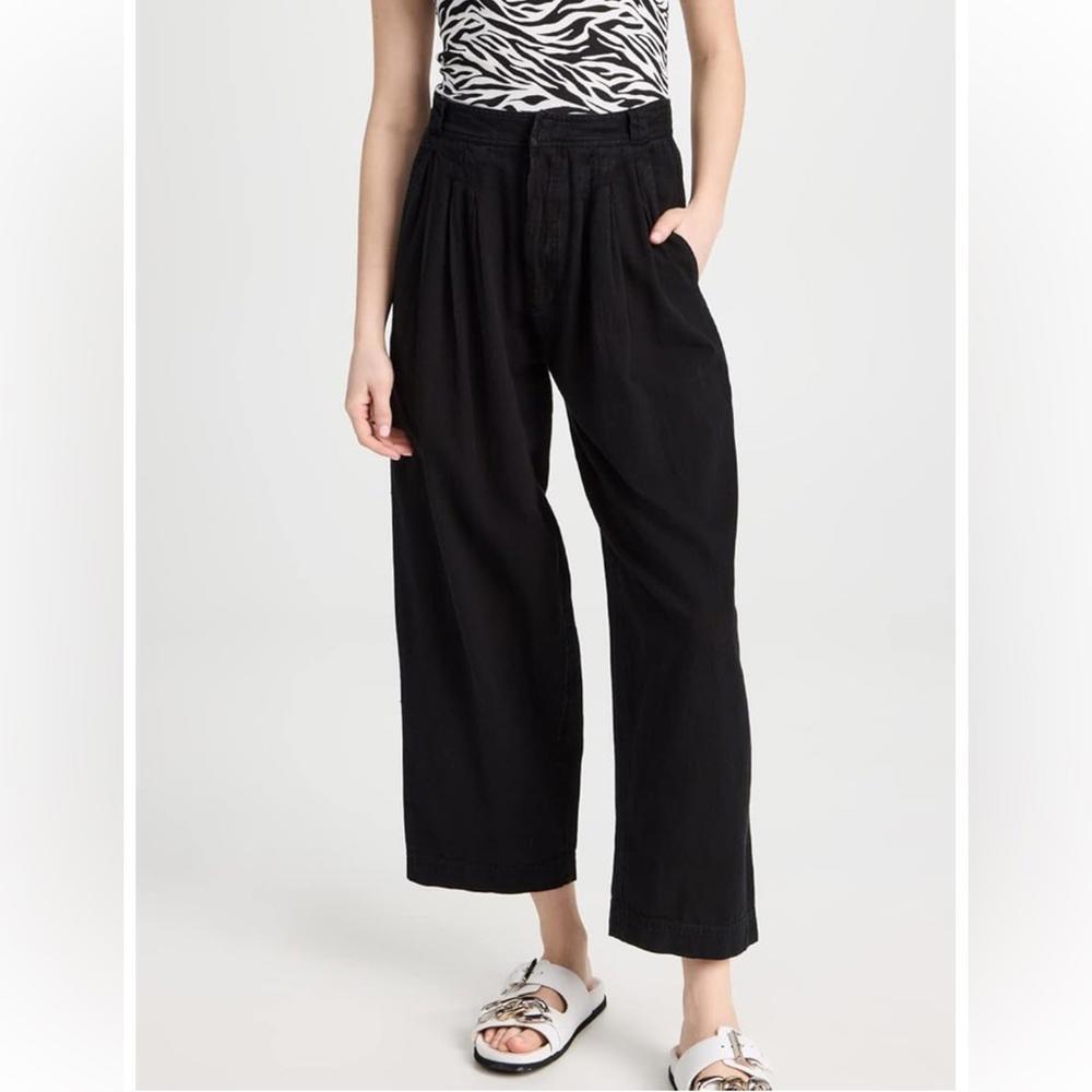 NWT Free People Lotta Love Linen Trouser Wide Leg Black Pants SIZE 2